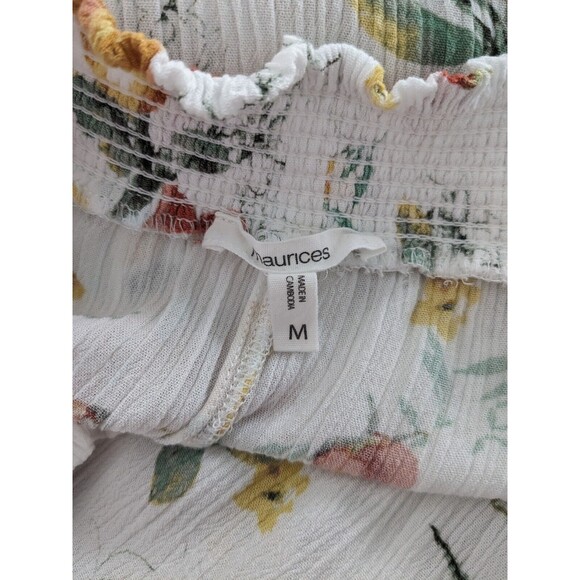 Maurices Top Womens Sz M Citrus Print Crinkle Short Sleeve Smock Elastic Ruffle - Picture 2 of 12